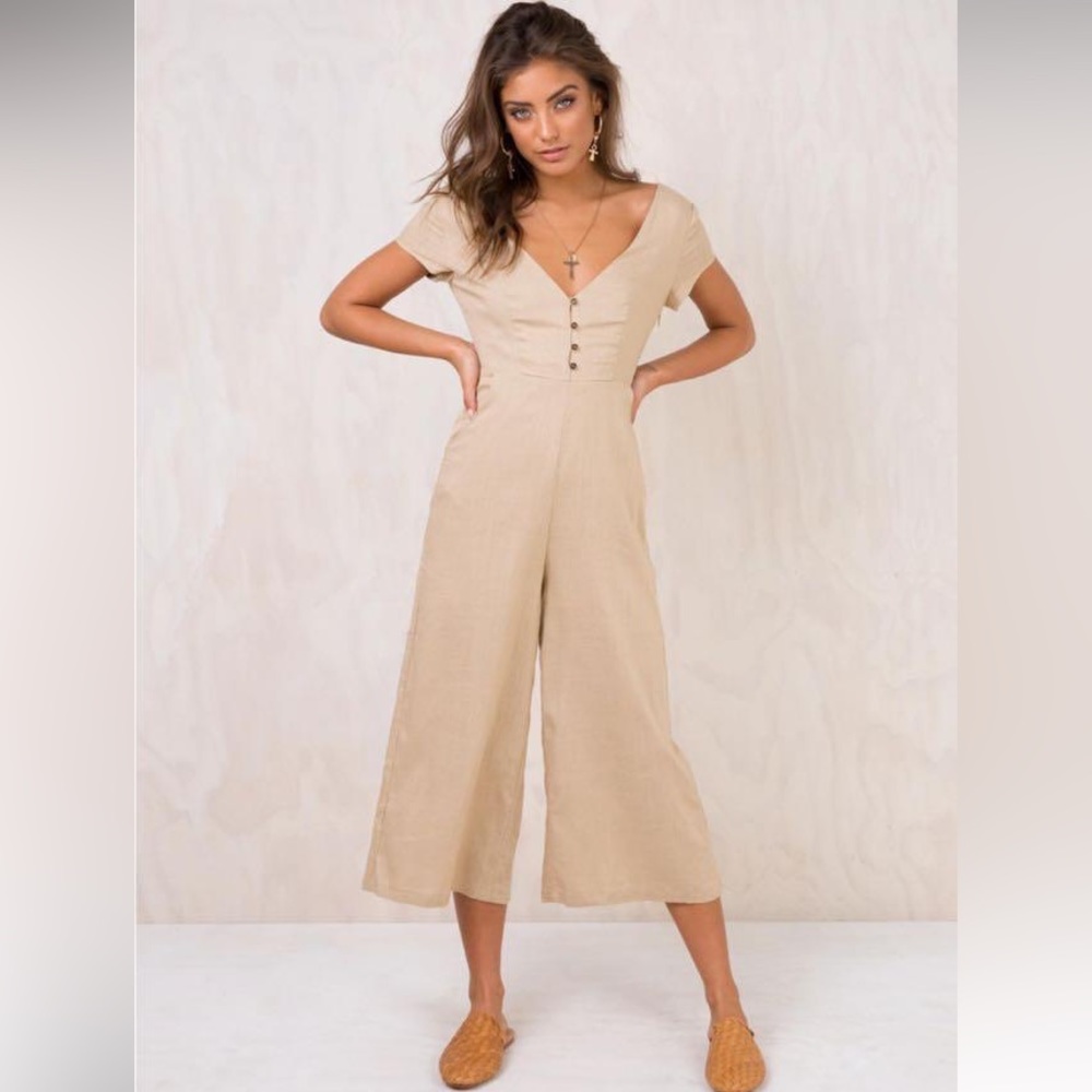 [Princess Polly] Seven Days Jumpsuit in Beige